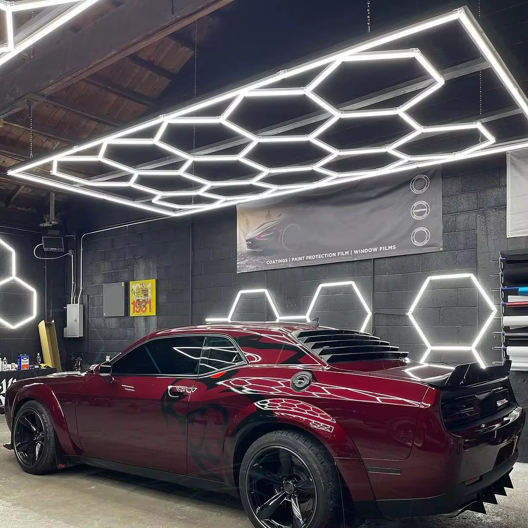 Garage Hexagon Led Ceiling Light Gym Barbershop Honeycomb Light 110V-240V Led Tube Lighting for Car Repair Detailing Lighting